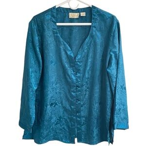 Victorias Secret Sleep Shirt Womens Small Teal Satin Pajamas Gold Label Vintage